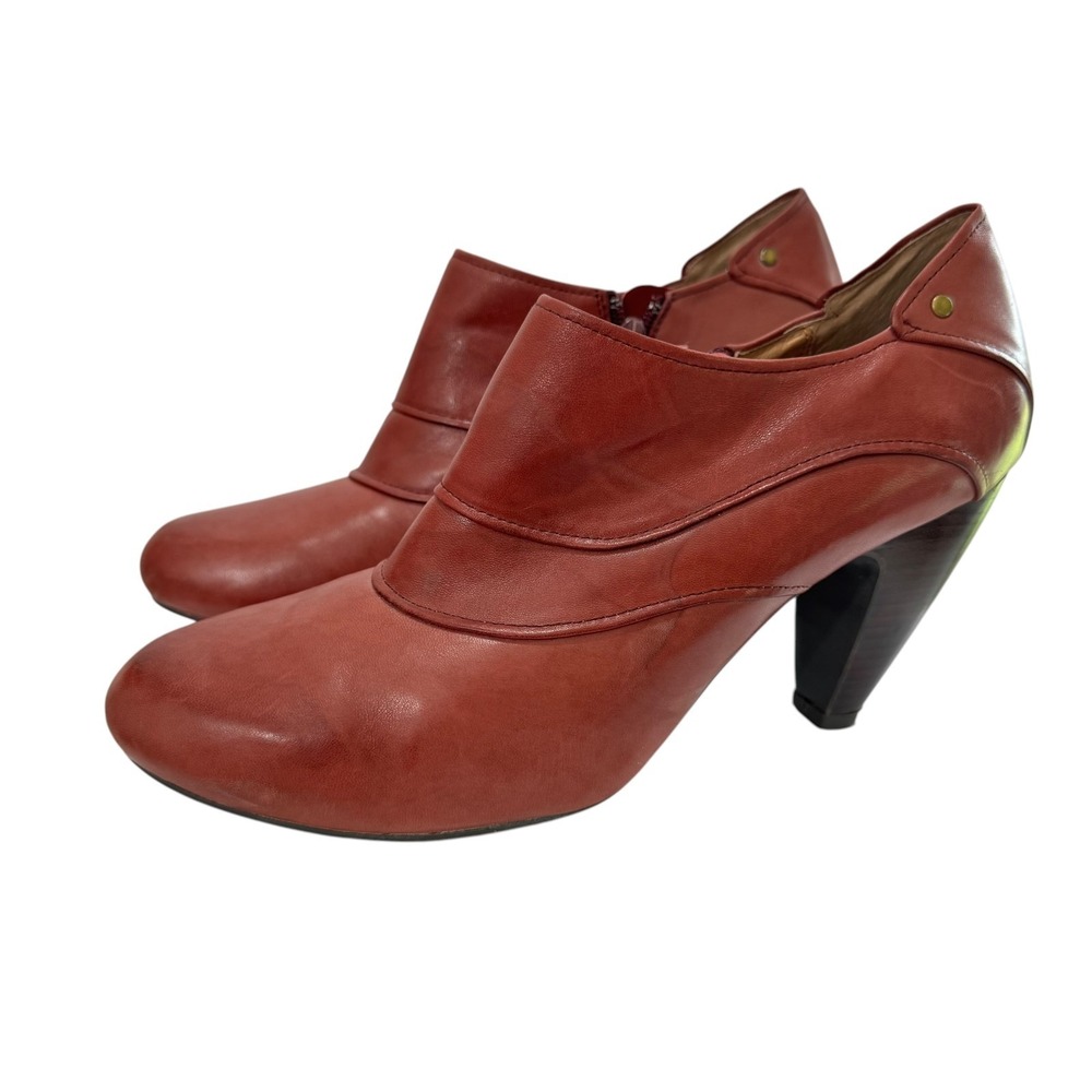 Miz Mooz Fulton Boho Brass Stud Retro Leather Ankle Booties 10 Terracota Zip - Picture 2 of 13